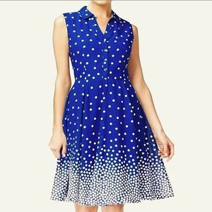 NWOT Maison Jules Midi Blue White Polka Dot Dress.